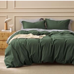 Bedsure 100% Washed Cotton Duvet Cover Oversized King - Olive Green 120"X98"